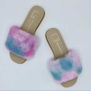 Dolce Vita Bright Tie Dye Gwynn Faux Fur Slide Sandal Size 9